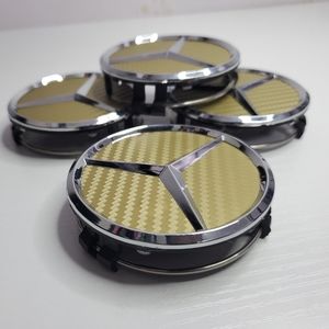 4 GOLD Carbon Fiber WHEEL CENTER HUB CAPS EMBLEM FITS MERCEDES BENZ 75MM/ 3 IN